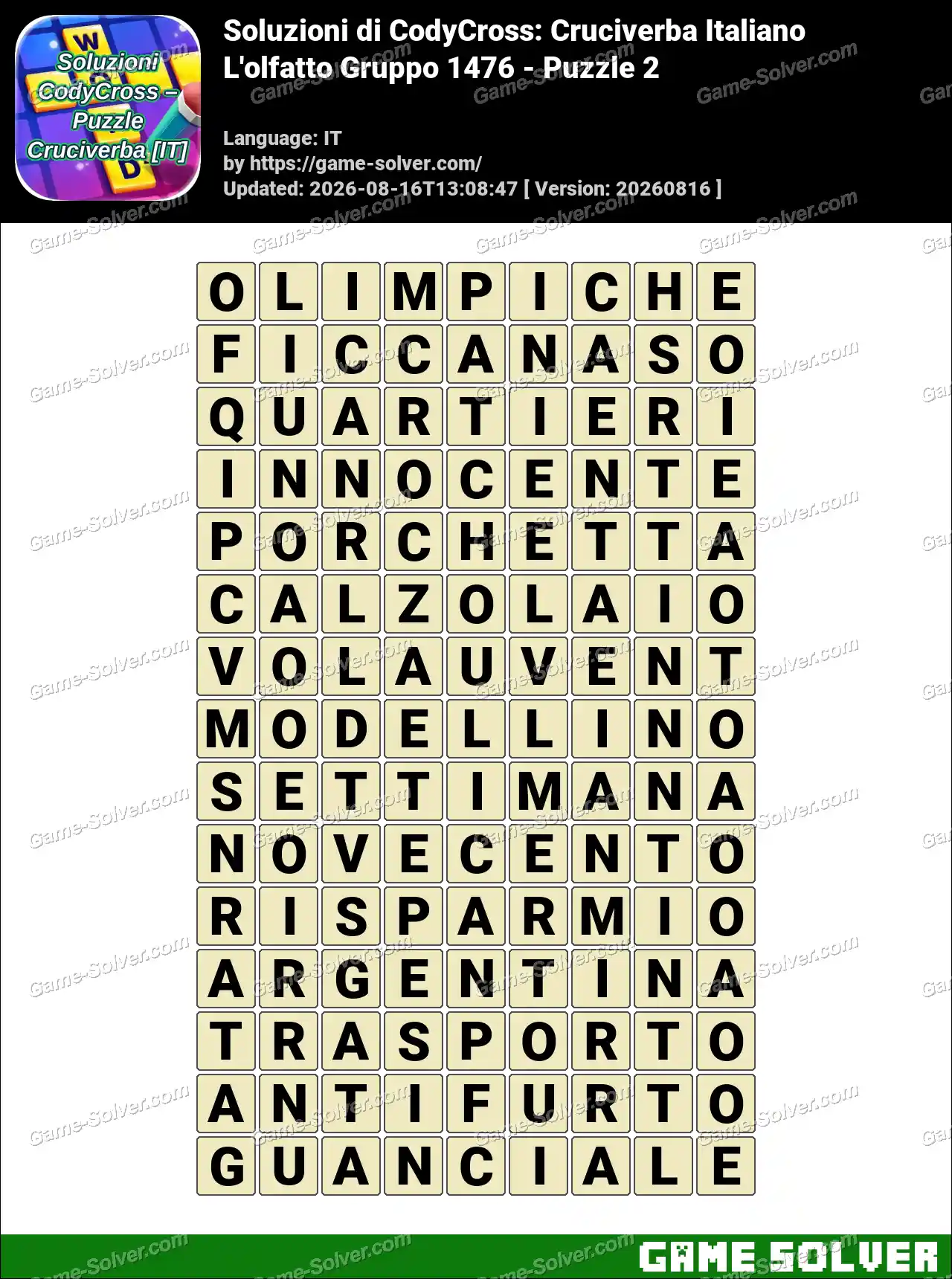 Soluzioni di CodyCross: Cruciverba Italiano L’olfatto Gruppo 1476 – Puzzle 2